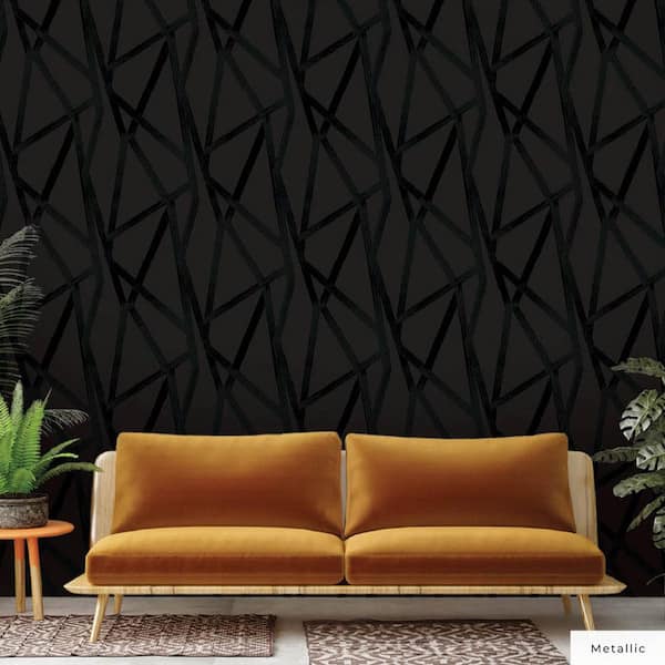 Genevieve Gorder Metallic Black on Black Intersections Vinyl Peel and Stick Wallpaper Roll (Covers 56 sq. ft.)