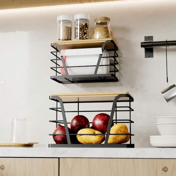 Wudkey 2 Pack Black Wall Mount Stainless Steel Trash Bag Holder