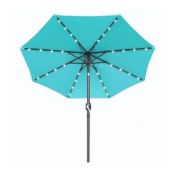 Mondawe Cuckoo 10ft Steel Market Sun Block Patio Umbrella in Blue Color with LED Light for Inground Pool Balcony Backyard