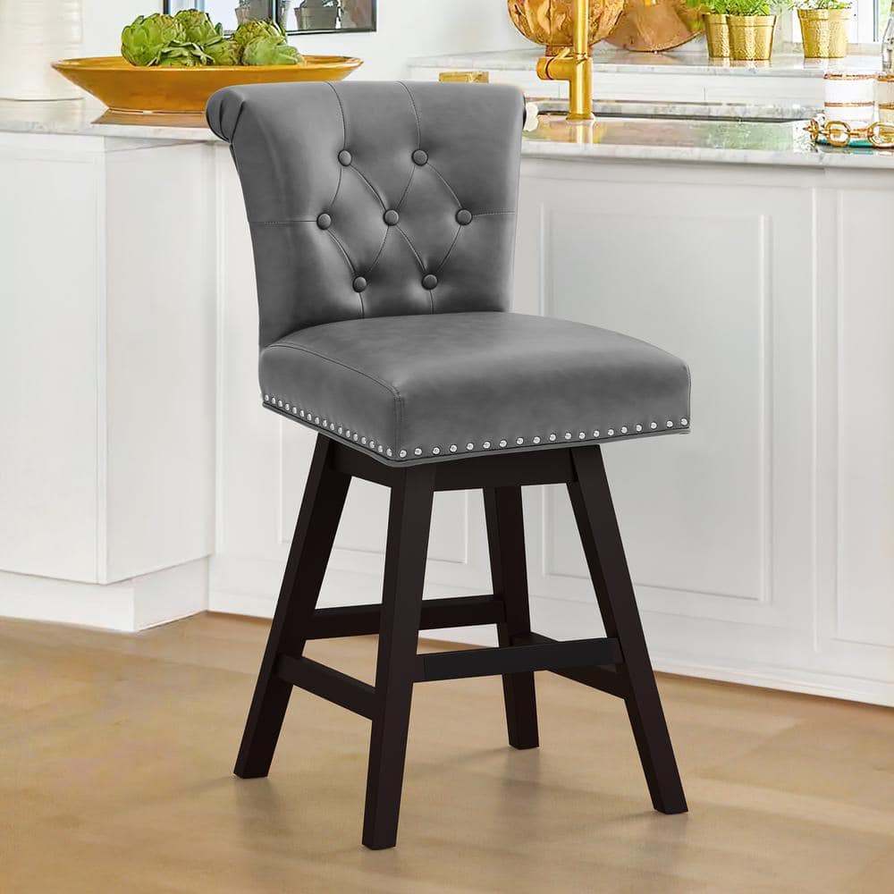 OrangeOne 360° Dark Grey Faux Leather Swivel Upholstered Barstool with ...
