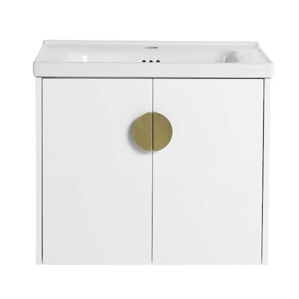 23.80 in. W 18.50 in. D 20.70 in. H Single Sink Wall Mounted Bath Vanity in Gloss White with White Ceramic Top