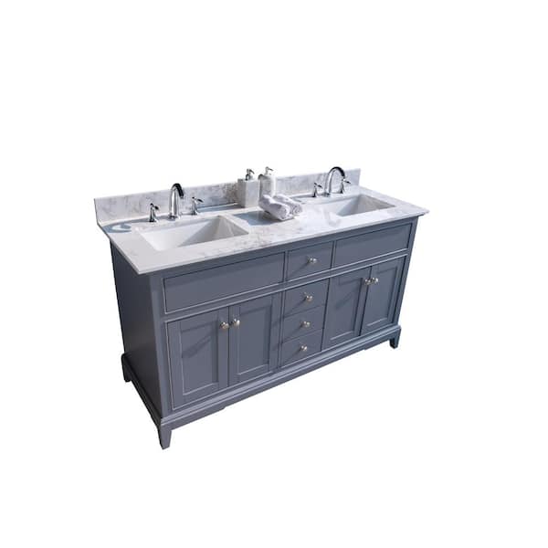 Unbranded 61 in. W x 22 in. D Engineered Composite Stone Composite Vanity Top in Carrara White with Double Sink