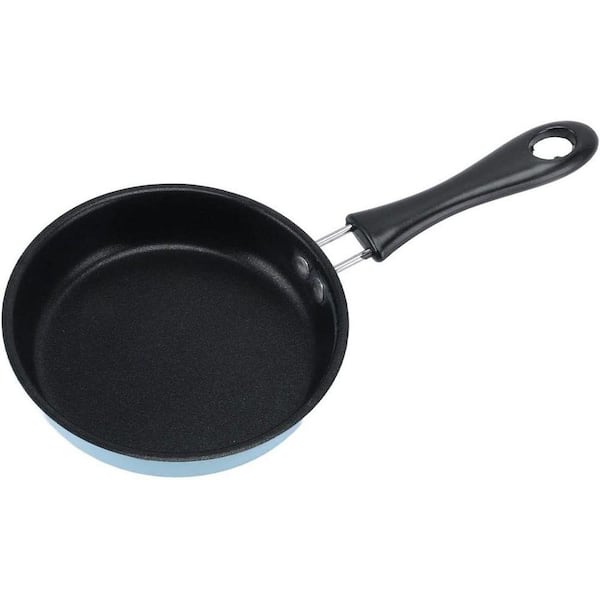 4-Inch Blue Stainless Steel Non Stick Skillet Frying Pan with Ergonomic Handle for Omelets Eggs Pancakes