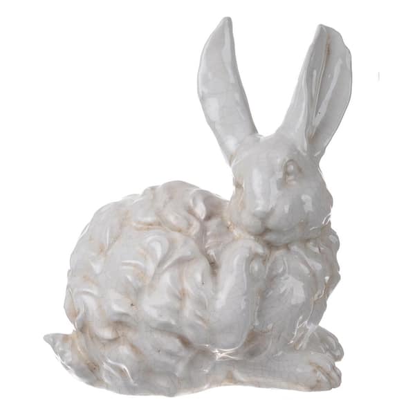 A & B Home Hector Intent Long Eared Rabbit Statuette Distressed White