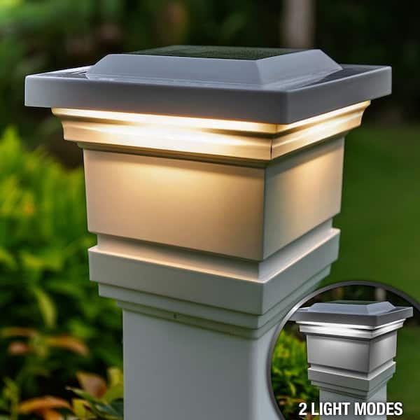 CLASSY CAPS Classy 4 in. x 4 in. Outdoor White Vinyl LED Solar Post Cap (2-Pack)