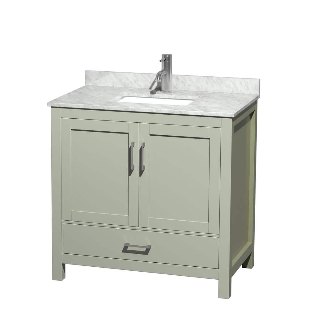 Sheffield 36 in. W x 22 in. D x 35 in . H Single Bath Vanity in Light Green with White Carrara Marble Top price history on PriceWatchPro