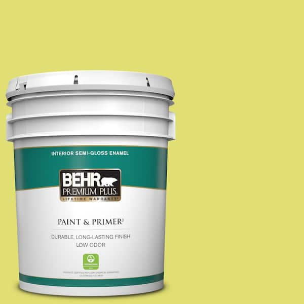 BEHR PREMIUM PLUS 5 gal. #400B-4 Citron Semi-Gloss Enamel Low Odor Interior Paint & Primer