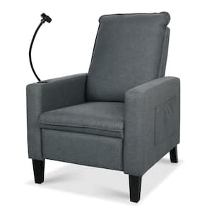 Gray Modern Polyester Recliner with Phone Holder and Side Pocket
