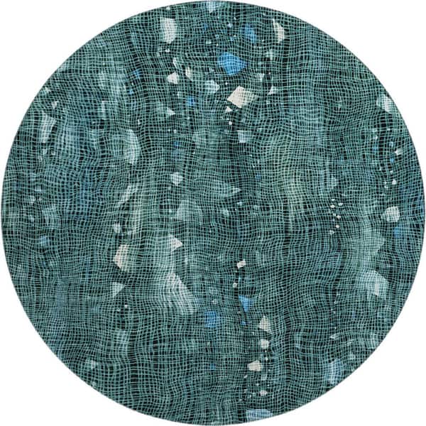Mayfield Premium Machine Washable Abstract AMF2092 Teal 8 ft. x 8 ft. Round Rug