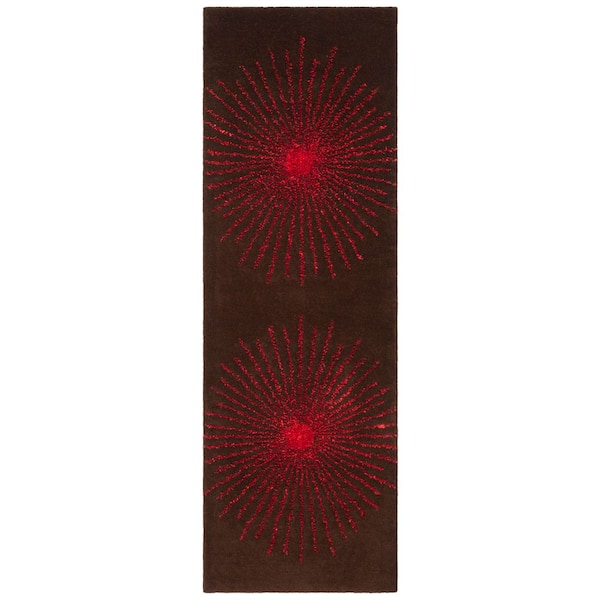 Soho 3 ft. x 10 ft. Brown/Red Burst Runner Rug