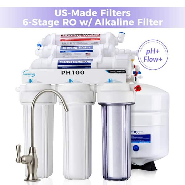 6-Stage High Capacity Under Sink Reverse Osmosis Water Filter System w/ Alkaline Filter,100 GPD, US Made Filters