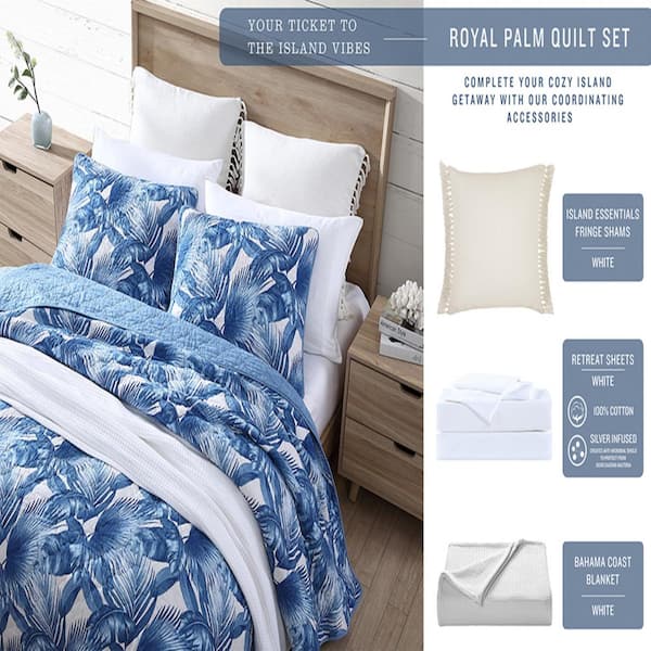 Tommy Bahama Palmday 3-Piece Blue Cotton Full/Queen Quilt Set