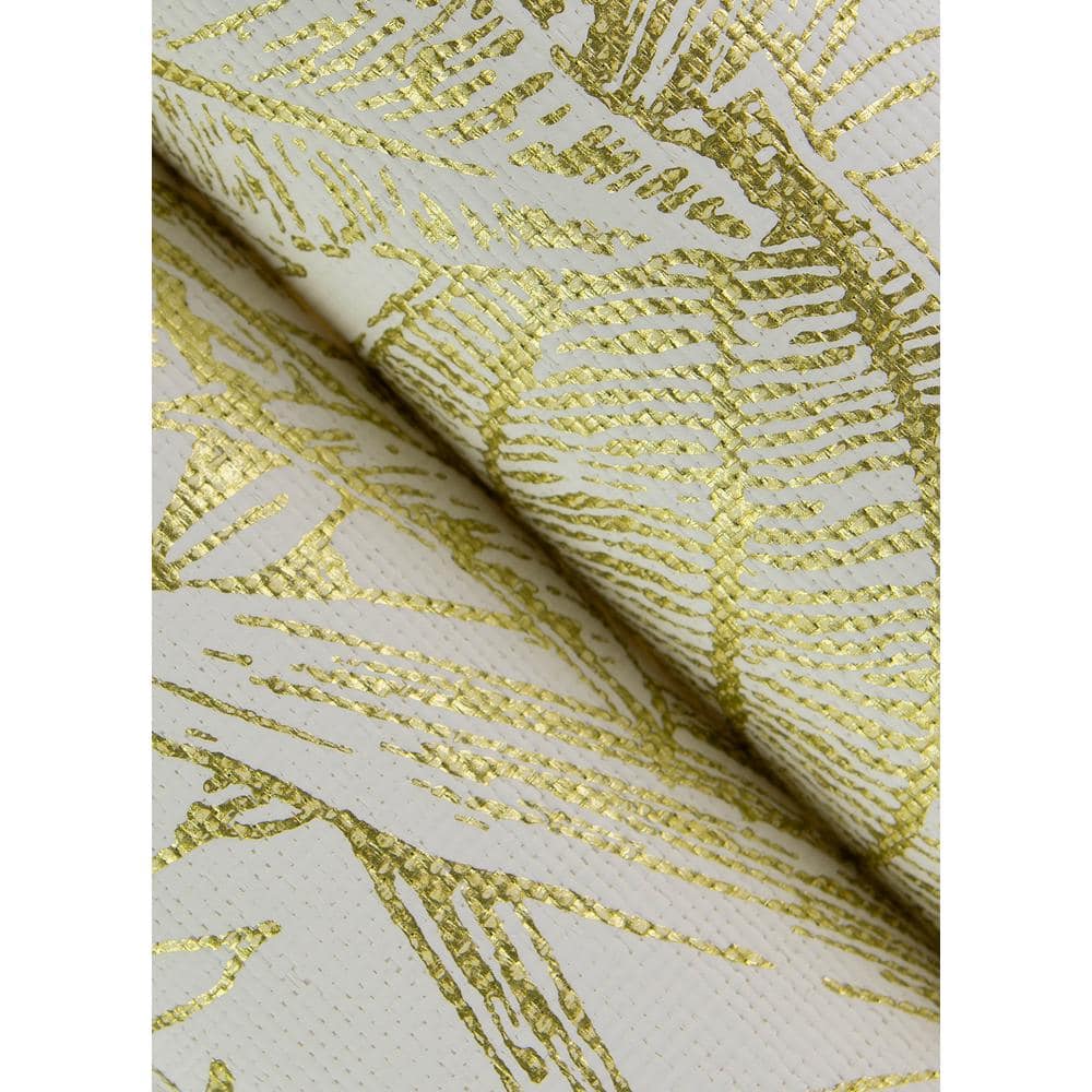 Brentwood Yellow Palm Leaves Grasscloth Wallpaper