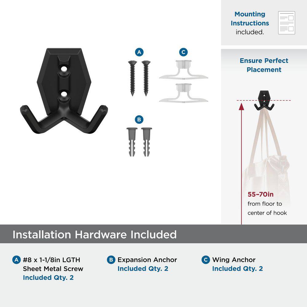 Matte Black Double Prong Metal Wall Hook