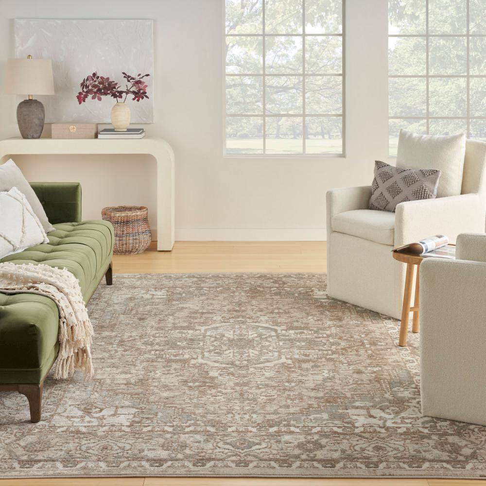 Beige Rectangular Floral Synthetic 8' x 10' Area Rug