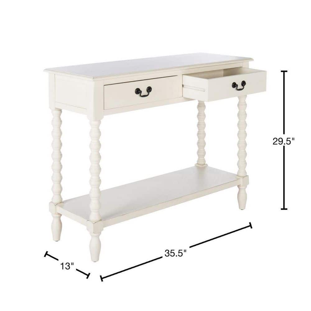 Athena Distressed White Wood 2-Drawer Hallway Table
