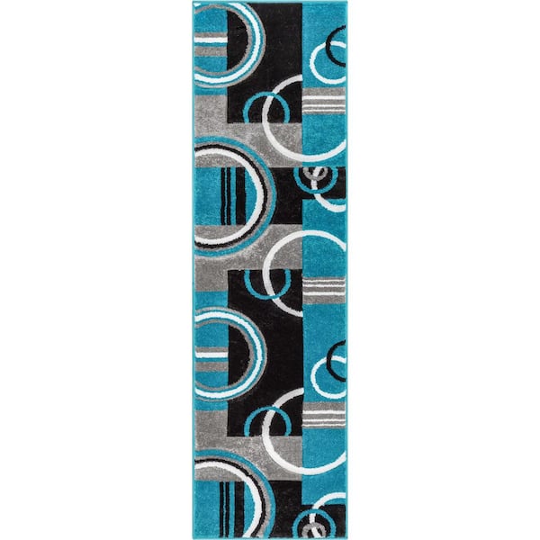 Ruby Galaxy Waves Blue 2 ft. x 7 ft. Modern Runner Rug