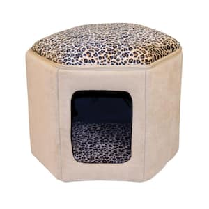 Thermo-Kitty Sleep-House Small-Medium Tan Leopard Heated Cat Bed