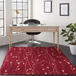 Grafix Red 5 ft. x 7 ft. Floral Contemporary Area Rug