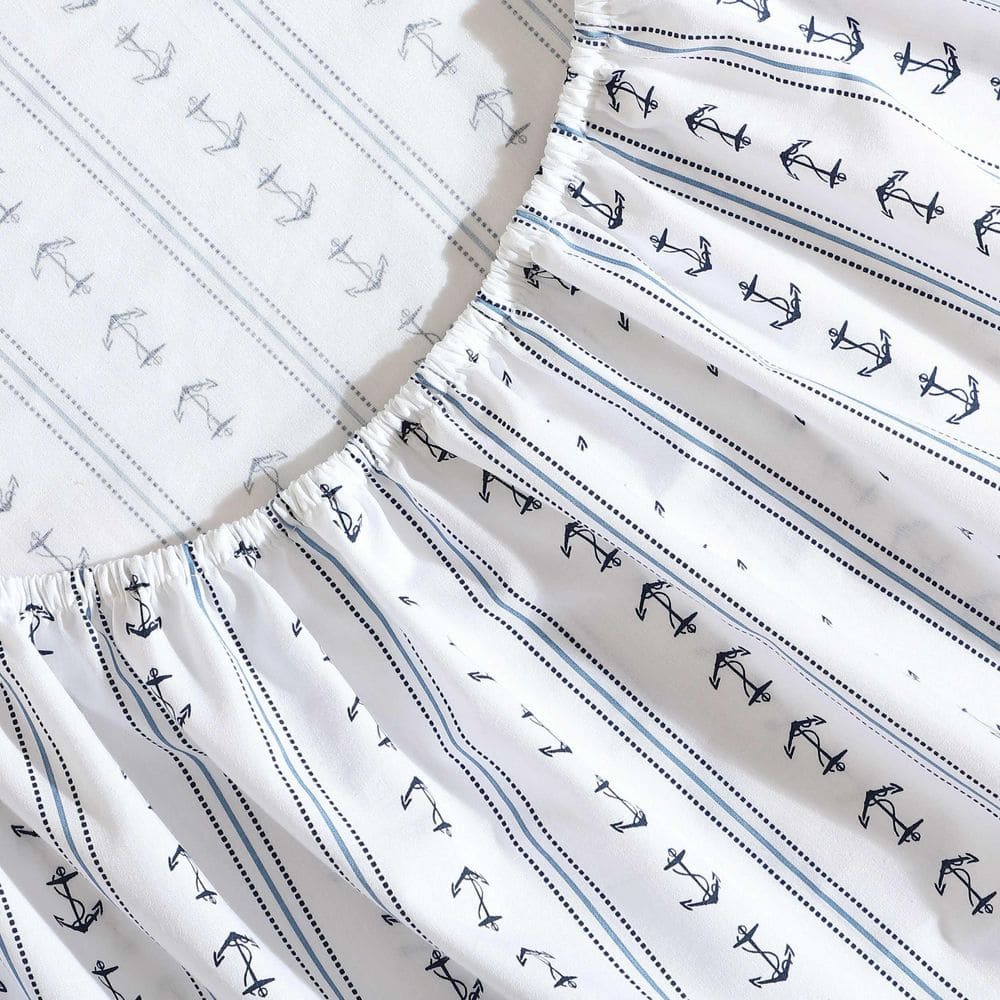 Anchor Lines Blue Cotton Percale Queen Sheet Set