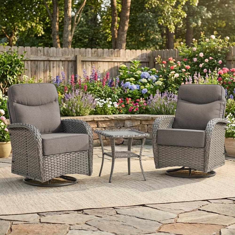 Rivieral 3-Piece Gray Wicker Swivel Glider Outdoor Rocking Chair with Side Table and 6 Inch Gray Cushions price history on PriceWatchPro