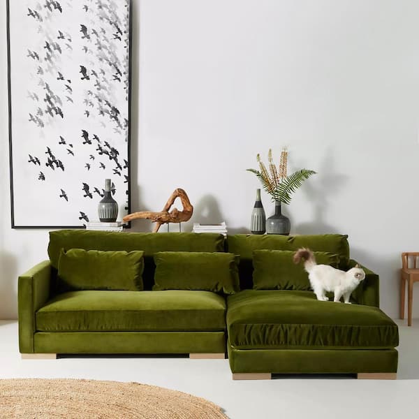 Monland Modern 104 in. Square Arm Velvet Upholstered L-Shaped Oversized Deep-Seated Chaise Convertible Sectional Sofa in. Green