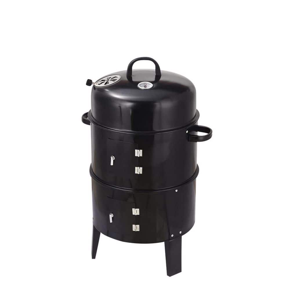 Portable Charcoal Wood Fired Double-Layer Grill in Black with Braising and Smoking Stove price history on PriceWatchPro