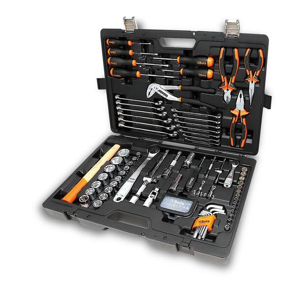 Beta 1/4 in. and 1/2 in. Drive Metric Socket Set with Ratchets, Hammer, Screwdrivers and General Maintenance Tools