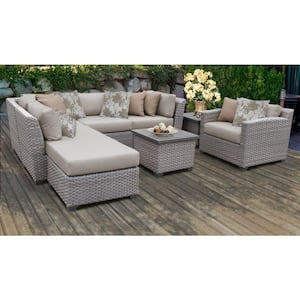 Florence 8-Piece Outdoor Wicker Patio Conversation Set with Beige Cushions