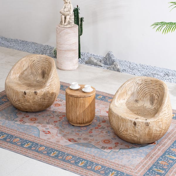3-Piece Terrafab Faux Wood Outdoor Patio Conversation Set with Ice Bucket