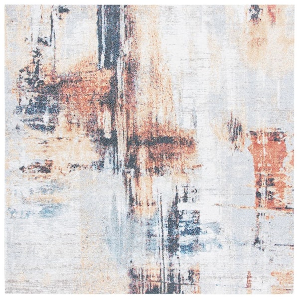 Phoenix 7 ft. x 7 ft. Ivory/Gray Distressed Square Area Rug