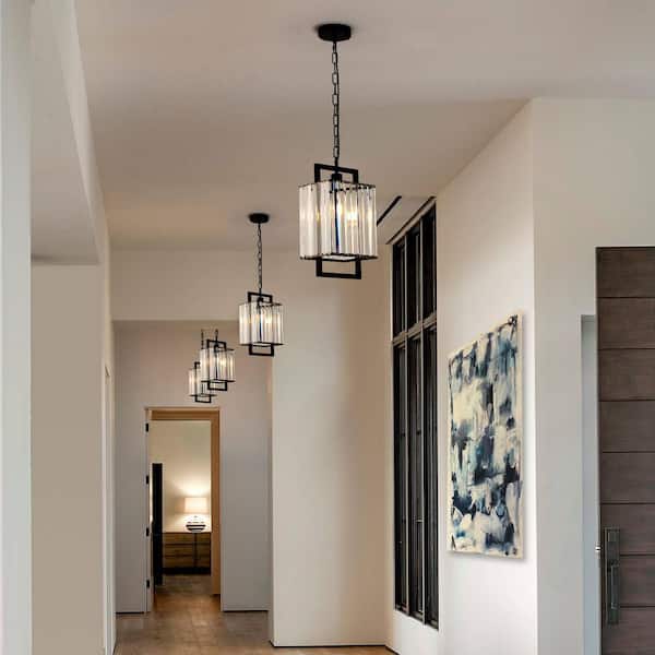 60-Watt 1-Light Black Mini Pendant Light with Crystal Shade with Adjustable Chain for Kitchen Island