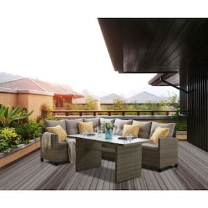 Amelia 3-Piece Wicker Outdoor Sectional Set with Gray Cushions