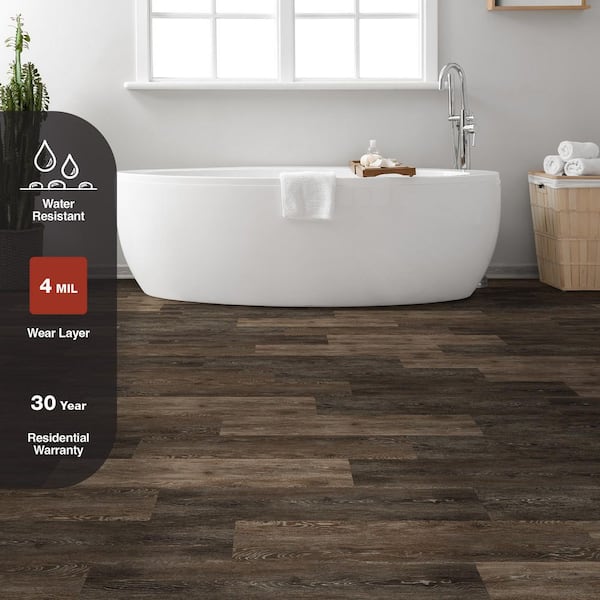 Khaki Oak Dark 4 MIL x 6 in. W x 36 in. L Grip Strip Water Resistant Luxury Vinyl Plank Flooring (24 sqft/case)
