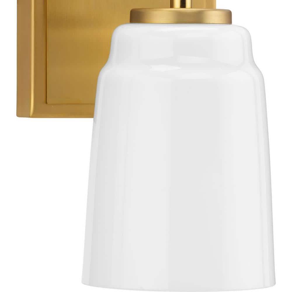 Brushed Gold and Opal Glass Industrial Vanity Light