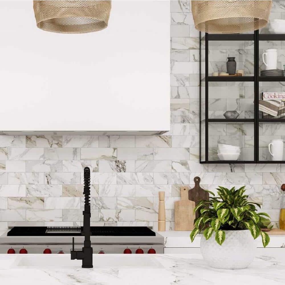 4" x 12" Polished White Marble Subway Tile