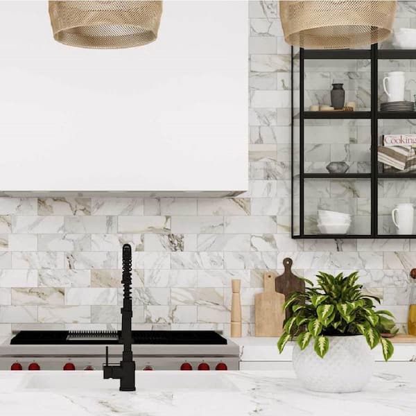 White 4 in. x 12 in. Polished Marble Subway Floor and Wall Tile (5 sq. ft./Case)