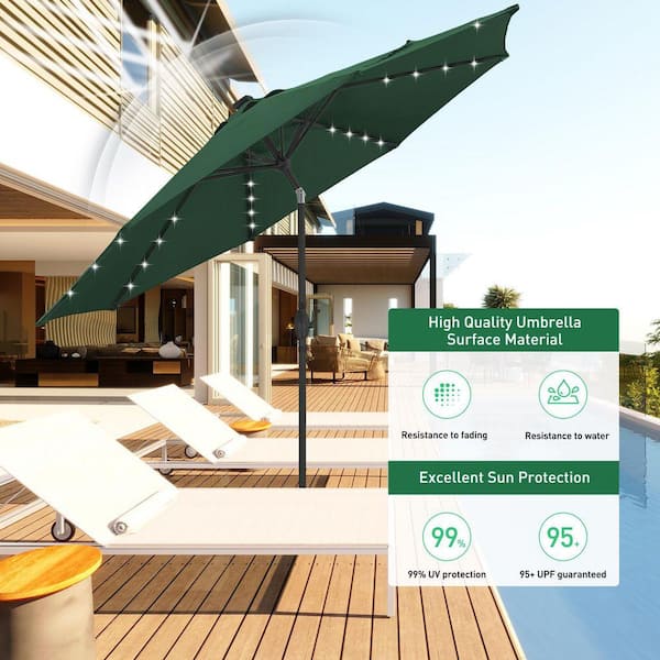 Ainfox 10 ft. Steel Market Solar LED Tilt Patio Umbrella in Green with Crank 67GN-10DSAN Ainfox 10 ft. Steel Market Solar LED Tilt Patio Umbrella in Green with Crank 67GN-10DSAN