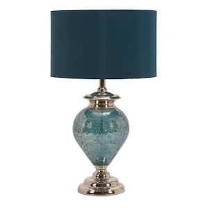 28 in. Blue Glass Task and Reading Table Lamp with Drum Shade