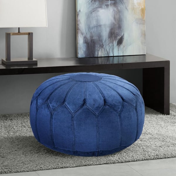 Madison Park Taylor Blue Fabric Round Pouf Ottoman
