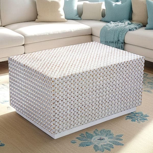 Carolina Chair & Table Dimpled 34 in. by 24 in. Whitewash Rectangle Wood Coffee Table
