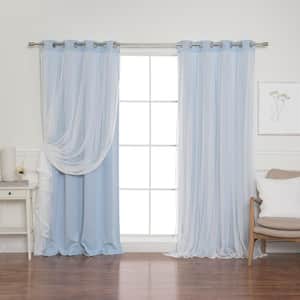 Sky Blue Tulle Polyester Solid 52 in. W x 108 in. L Grommet Blackout Curtain (Set of 2)
