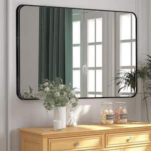 30 in. W x 48 in. H Modern Rectangular Aluminum Alloy Black Rounded Corner Wall Mirror/Decorative Mirror