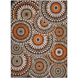 Veranda Chocolate/Terracotta 4 ft. x 6 ft. Floral Indoor/Outdoor Patio Area Rug