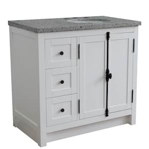 37 in.W x 22 in D. in x 36 in. H Bath Vanity in Glacier Ash and Gray Granite Vanity Top with Right Side Oval Sink