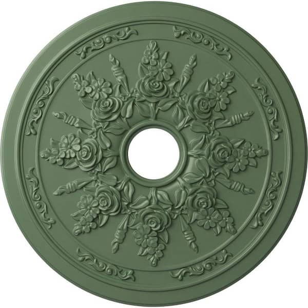 Ekena Millwork 1-1/2" x 23-5/8" x 23-5/8" Polyurethane Rose and Ribbon Ceiling Medallion, Hand-Painted Athenian Green