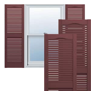 14.5 in. x 25 in. Louvered Vinyl Exterior Shutters Pair in Bordeaux