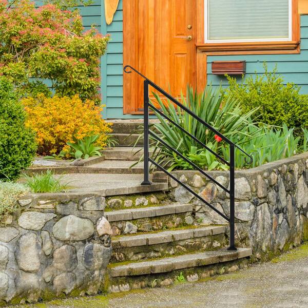 Karl home 33.2 in. H x 55.9 in. W Black Transitional Handrail Fits 4-Step Iron Stair Railing Kit