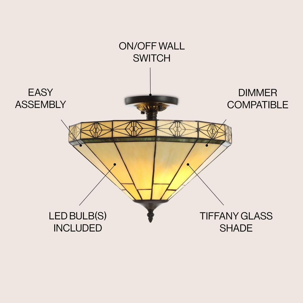 Elegant Tiffany-Style 16" Cream Glass LED Ceiling Light