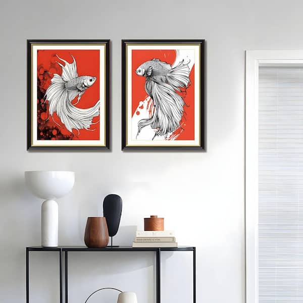 Modern Aquatic 2 Piece Wood Framed Betta Fish Canvas Replaceable Canvas Prints 32 in. x 24 in for Living Dining Room